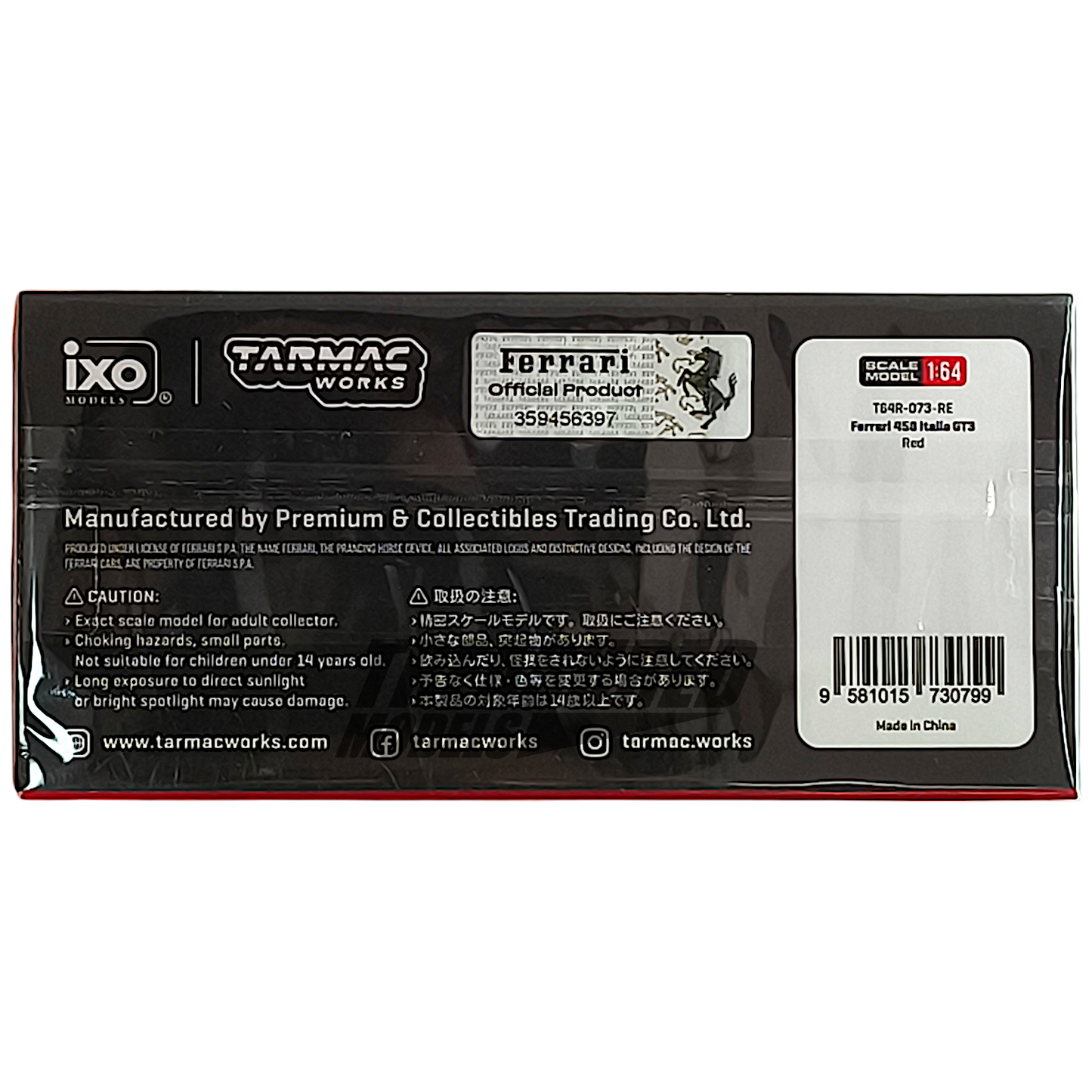 Tarmac Works Ferrari 458 Italia GT3 Red Collaboration w IXO models T64R-073-RE 1/64 Diecast