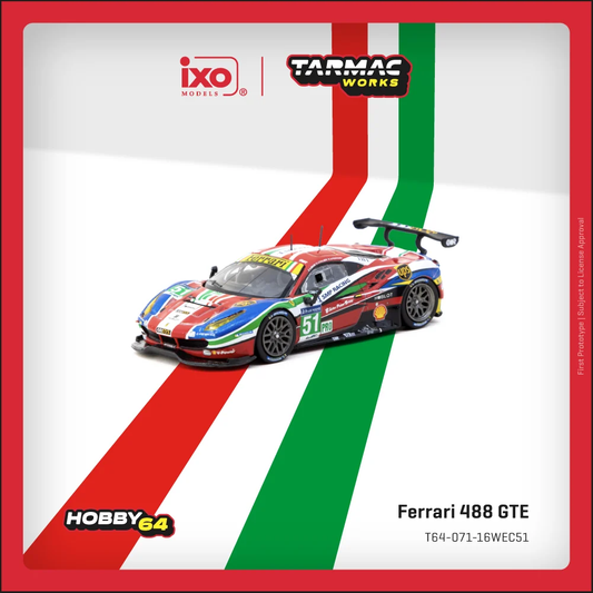 Tarmac Works Ferrari 488 GTE 24h of Le Mans 2016 G. Bruni  J. Calado  A. Pier Guidi Collaboration w IXO models 1/64 Diecast