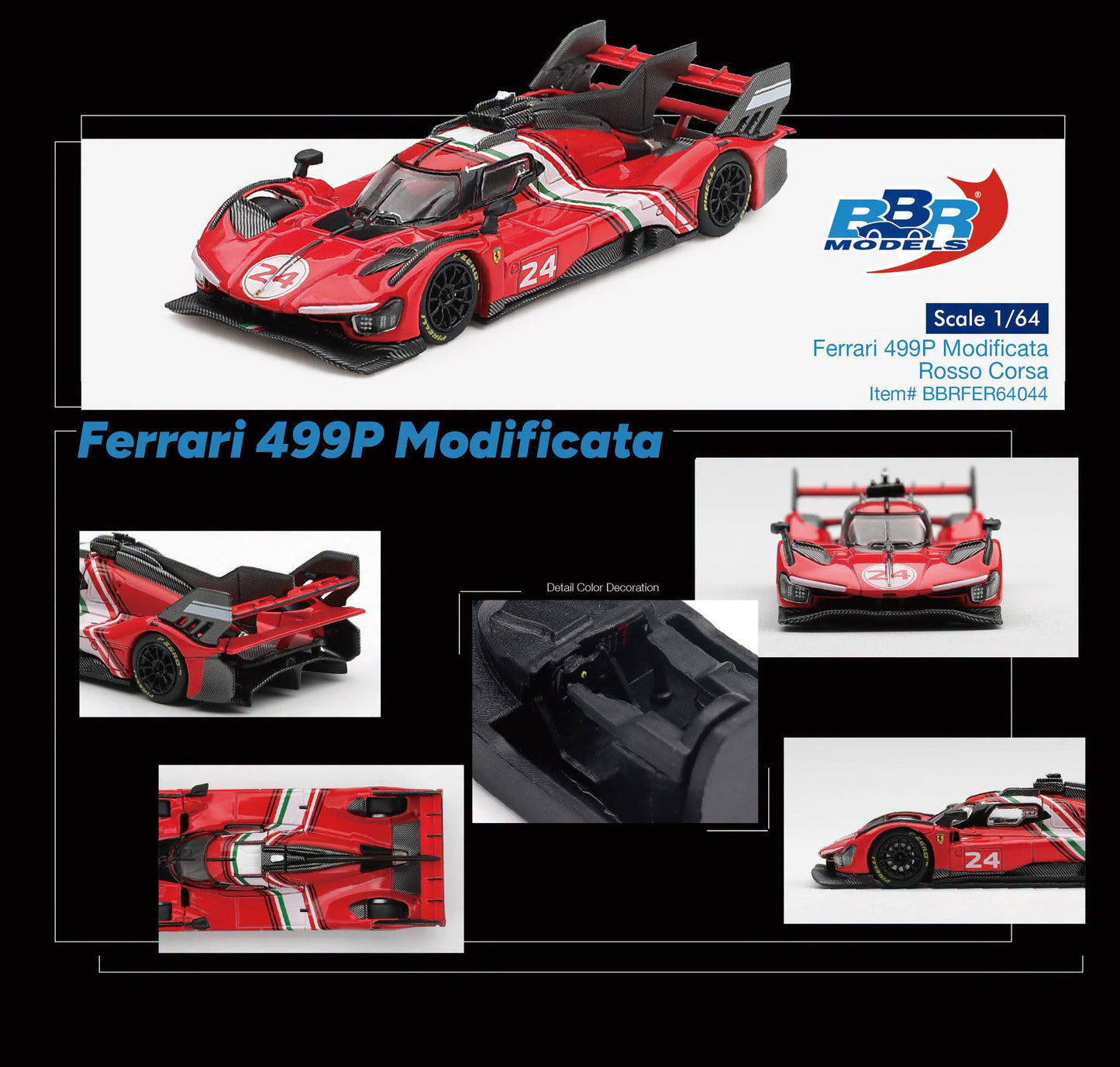 [Pre-Order] BBR Models Ferrari 499P Modificata Rosso Corsa BBRFER64044 1/64 Diecast