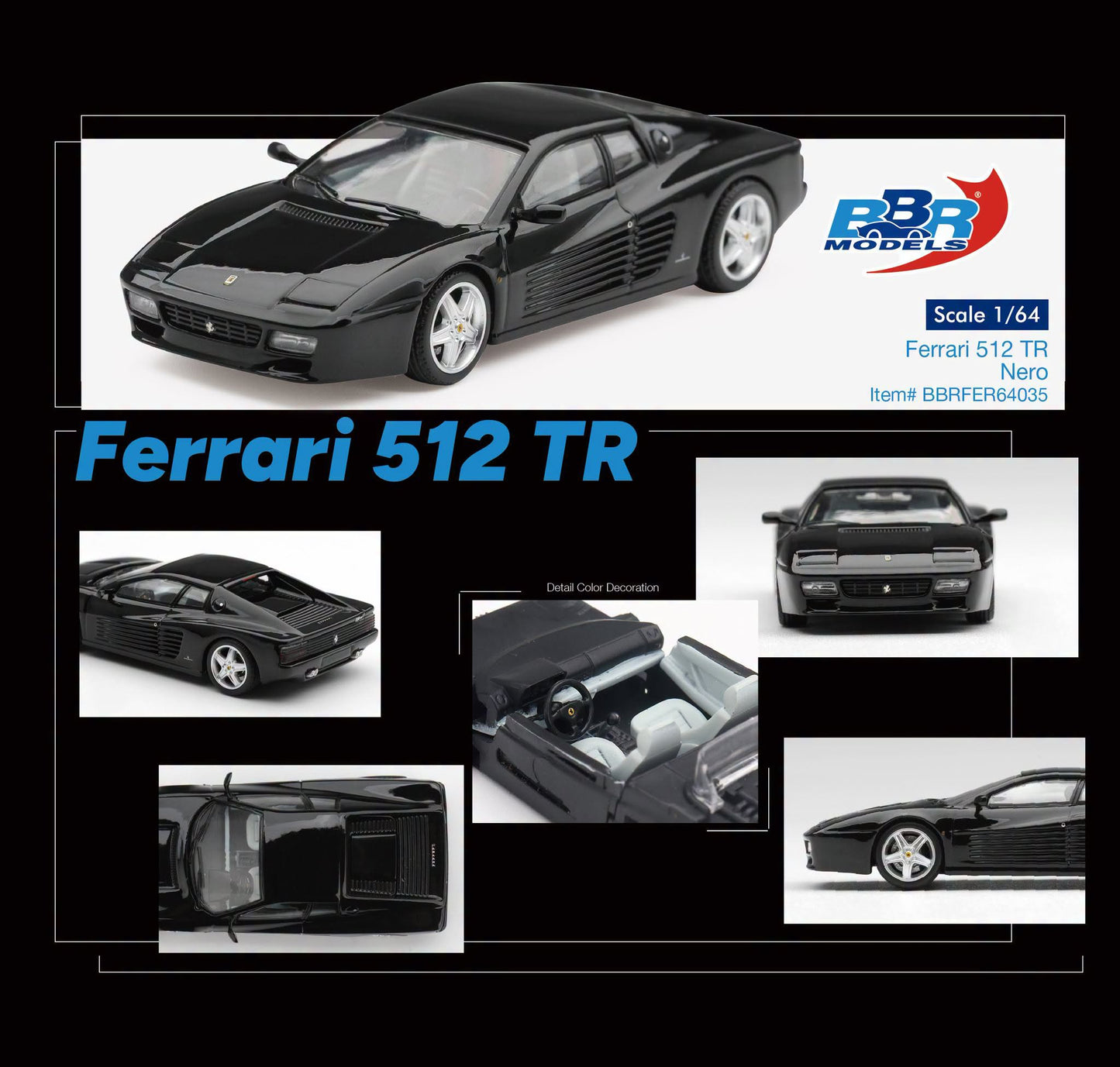[Pre-Order] BBR Models Ferrari 512 TR Nero BBRFER64035 1/64 Diecast