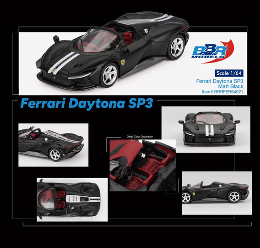 BBR Models Ferrari Daytona SP3 Matt Black BBRFER64021 1/64 Diecast