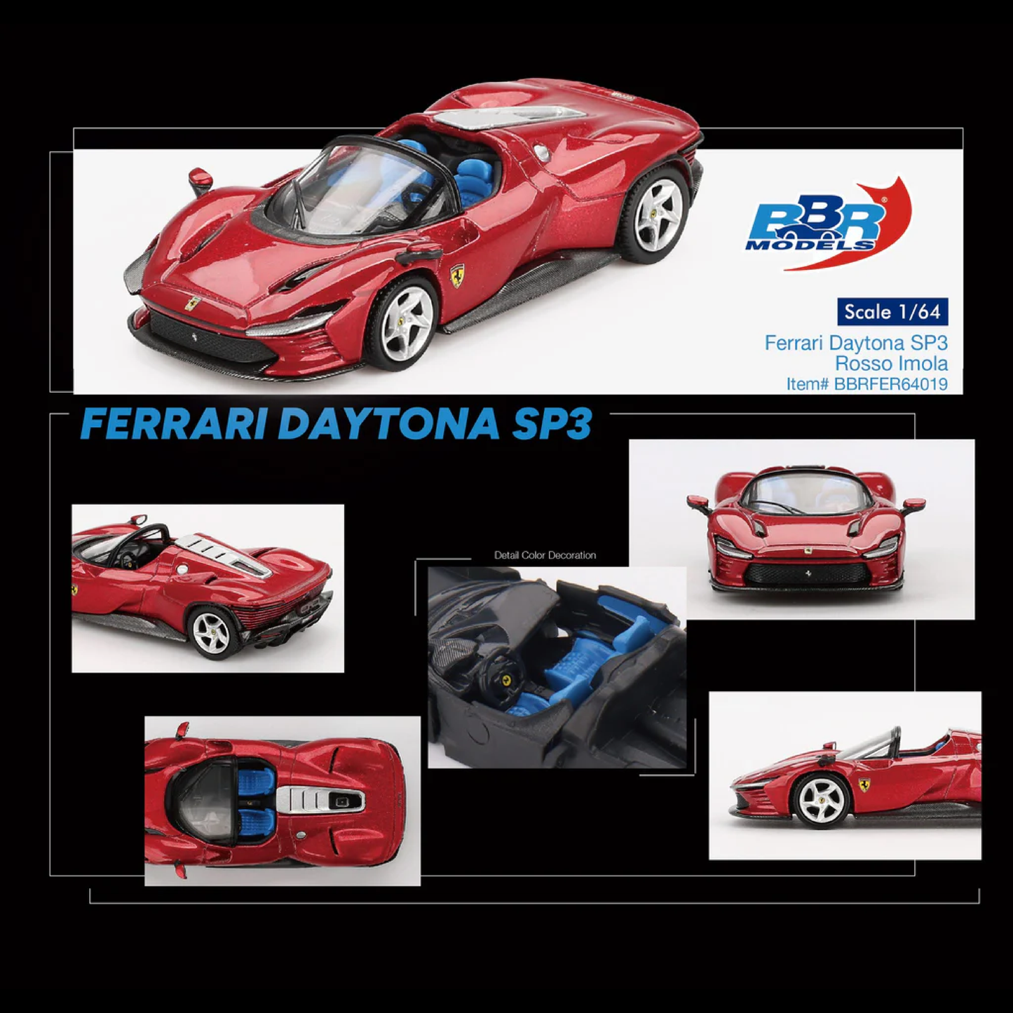 BBR Ferrari Daytona SP3 Rosso Imola BBRFER64019 1/64 Die Cast