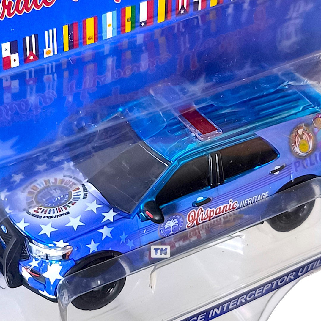 CHASE! GreenLight Ford 2022 Police Interceptor Ultility  The City of Miami Police Dept Celevrate Hispanic Heritage Chrome Blue 1/64 Diecast