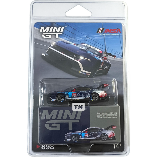 Mini GT Ford Mustang GT3 #64 Ford Multimatic Motorsports 2024 IMSA Daytona 24 Hrs Blister Packaging MGT00898BL 1/64 Diecast