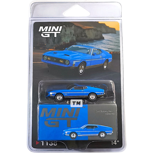 Mini GT Ford Mustang Mach 1 Grabber Blue Blister Packaging MGT01138BL 1/64 Diecast