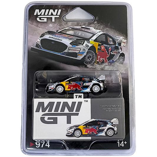 Mini GT Ford Puma Rally1 #13 M-Sport Ford WRT 2024 Rally Monte Carlo Blister Packaging MGT00974-BL 1/64 Diecast