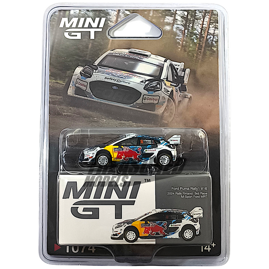 Mini GT Ford Puma Rally1 #16 M-Sport Ford WRT 2024 Rally Finland 3rd Place Blister Packaging MGT01074 1/64 Die Cast