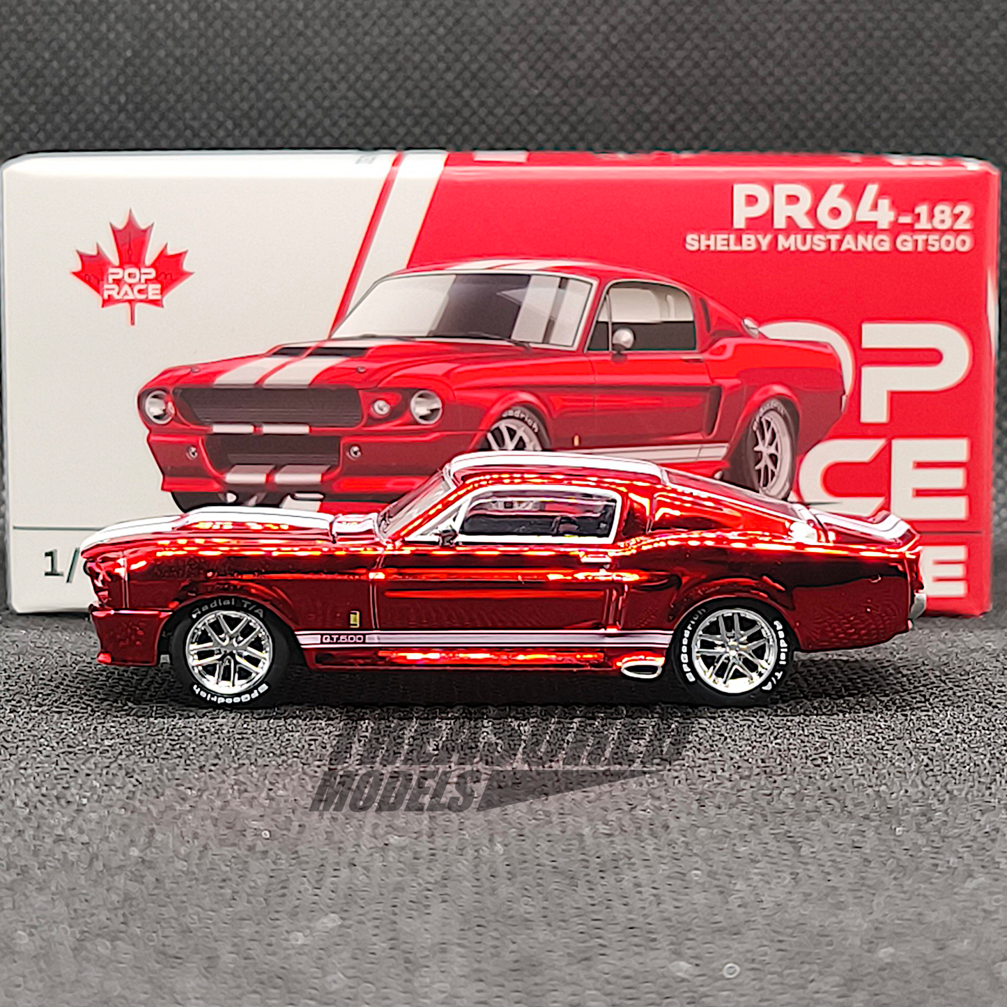 [Chase] Pop Race Ford Shelby Mustang GT500 Chrome Red Canada Exclusive PR640182 1/64 Diecast