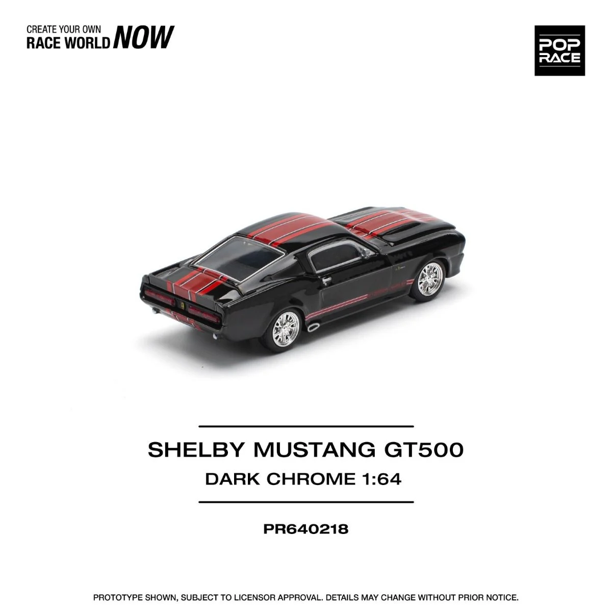 Pop Race Ford Shelby Mustang GT500 Dark Chrome PR640218 1/64 Diecast