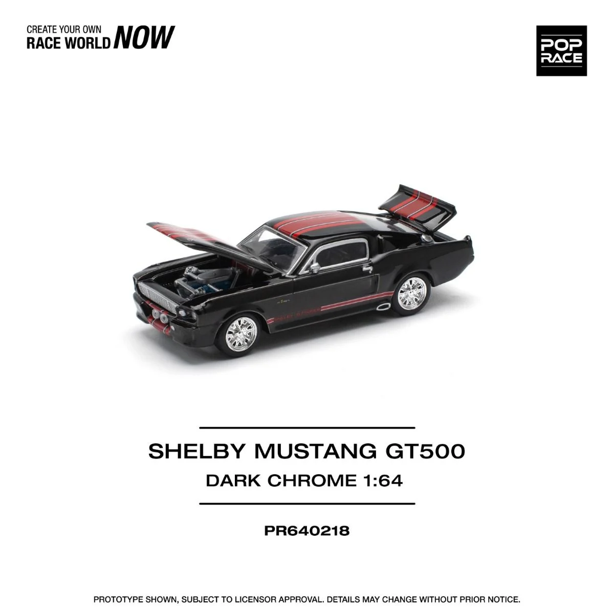 Pop Race Ford Shelby Mustang GT500 Dark Chrome PR640218 1/64 Diecast
