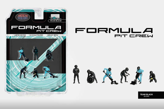 American Diorama Formula Pit Crew Figures – Team Black 6pcs Set AD2444 1/64 Diecast