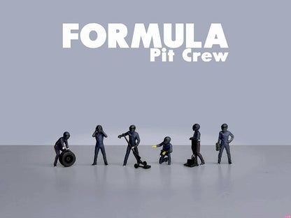 American Diorama Formula Pit Crew Figures – Team Blue 6pcs Set AD2442 1/64 Diecast