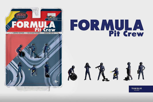 American Diorama Formula Pit Crew Figures – Team Blue 6pcs Set AD2442 1/64 Diecast
