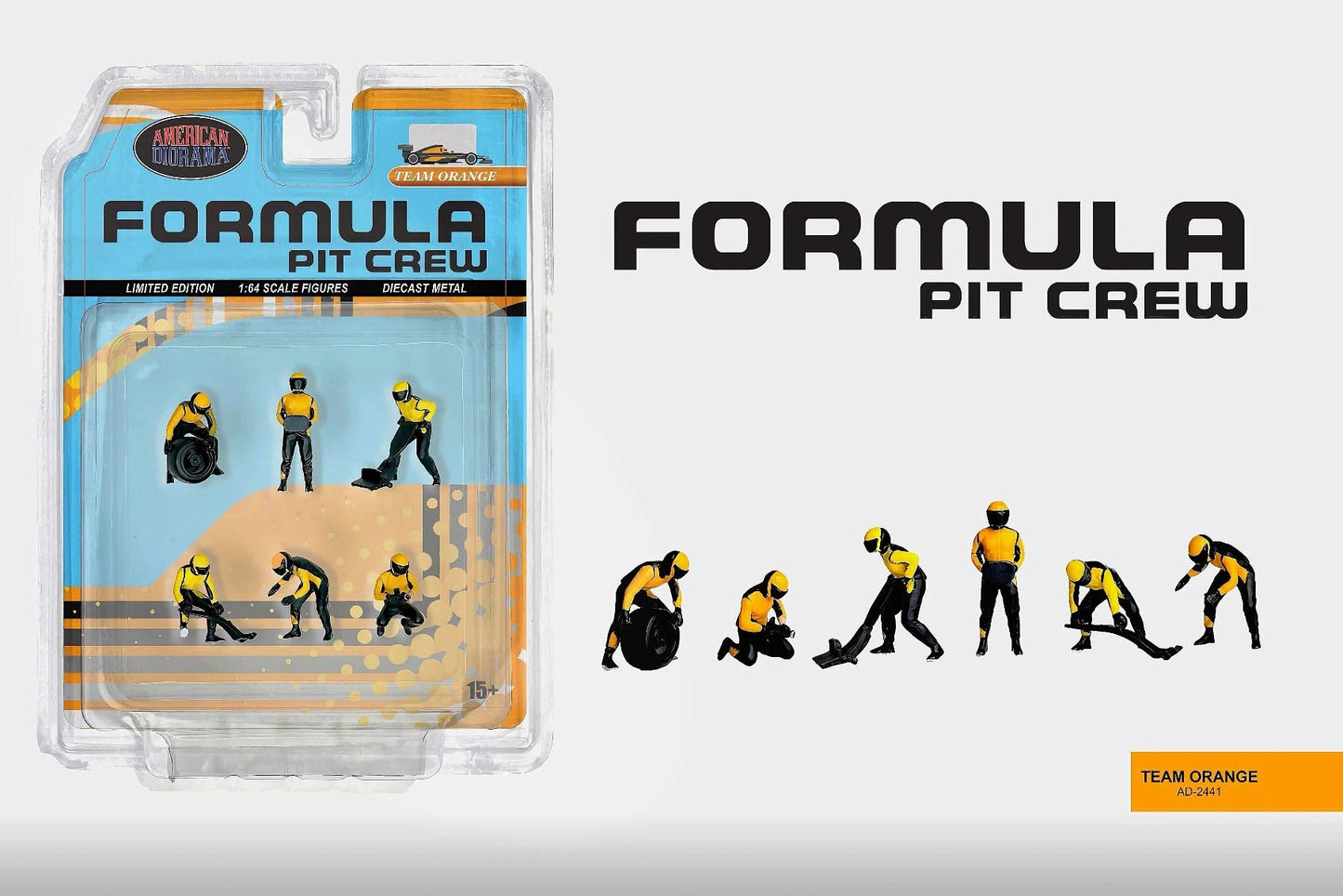 American Diorama Formula Pit Crew Figures – Team Orange 6pcs Set AD2441 1/64 Diecast