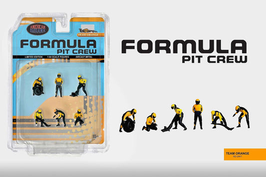 American Diorama Formula Pit Crew Figures – Team Orange 6pcs Set AD2441 1/64 Diecast