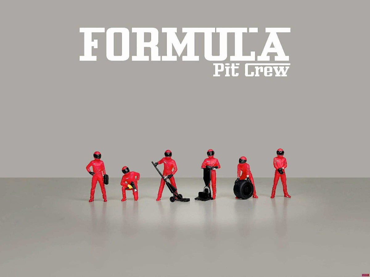 American Diorama Formula Pit Crew Figures – Team Red 6pcs Set AD2443 1/64 Diecast