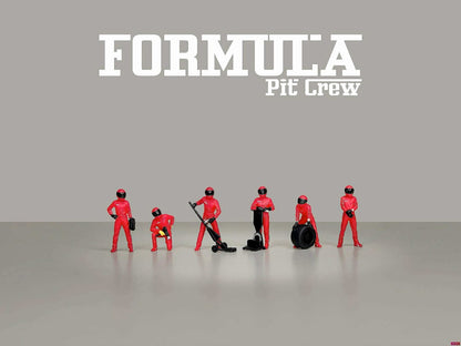 American Diorama Formula Pit Crew Figures – Team Red 6pcs Set AD2443 1/64 Diecast