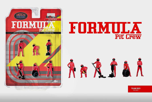 American Diorama Formula Pit Crew Figures – Team Red 6pcs Set AD2443 1/64 Diecast