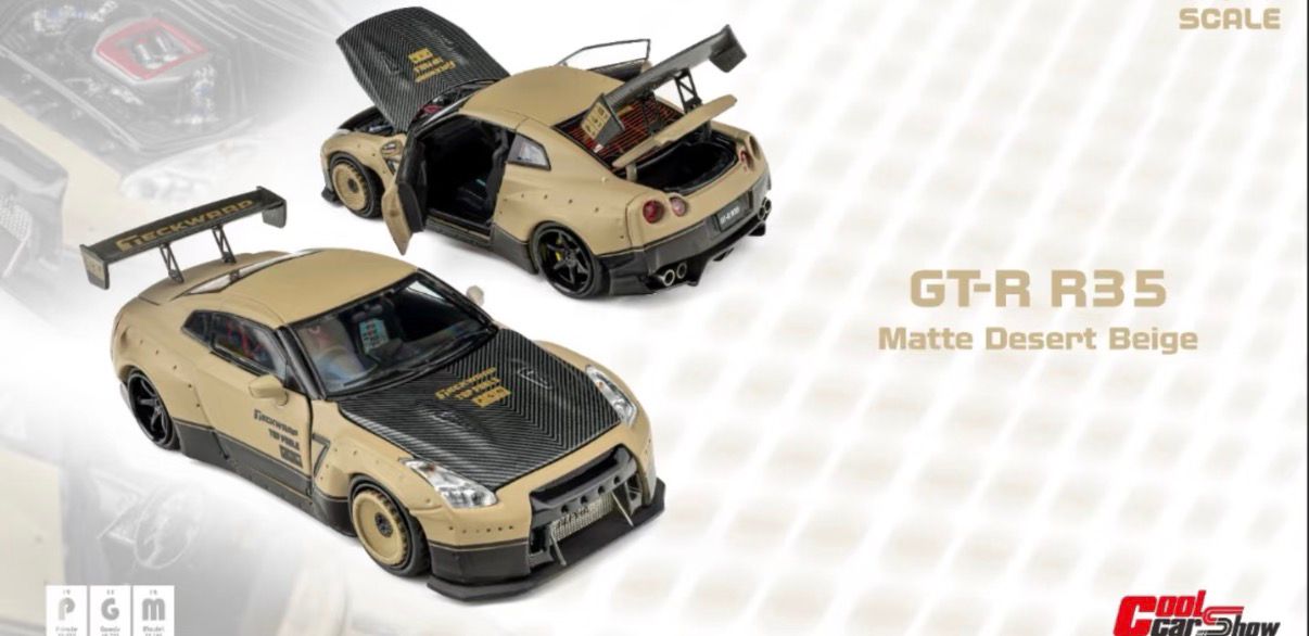 PGM 2-Pcs GT-R R35 Matte Desert Beige & RWB 964 Cement Gray Cool Car Show 2026 1/64 Diecast