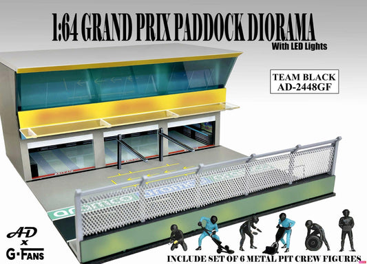 American Diorama Grand Prix Paddock Diorama w LED Lights – Team Black (Include 6 Pit Crew Figures) AD2448GF 1/64 Diecast