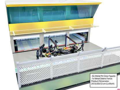 American Diorama Grand Prix Paddock Diorama w LED Lights – Team Blue (Include 6 Pit Crew Figures) AD2446GF 1/64 Diecast