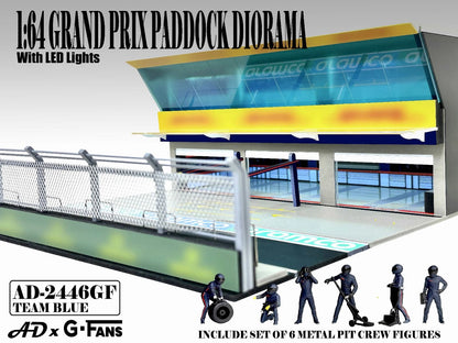 American Diorama Grand Prix Paddock Diorama w LED Lights – Team Blue (Include 6 Pit Crew Figures) AD2446GF 1/64 Diecast