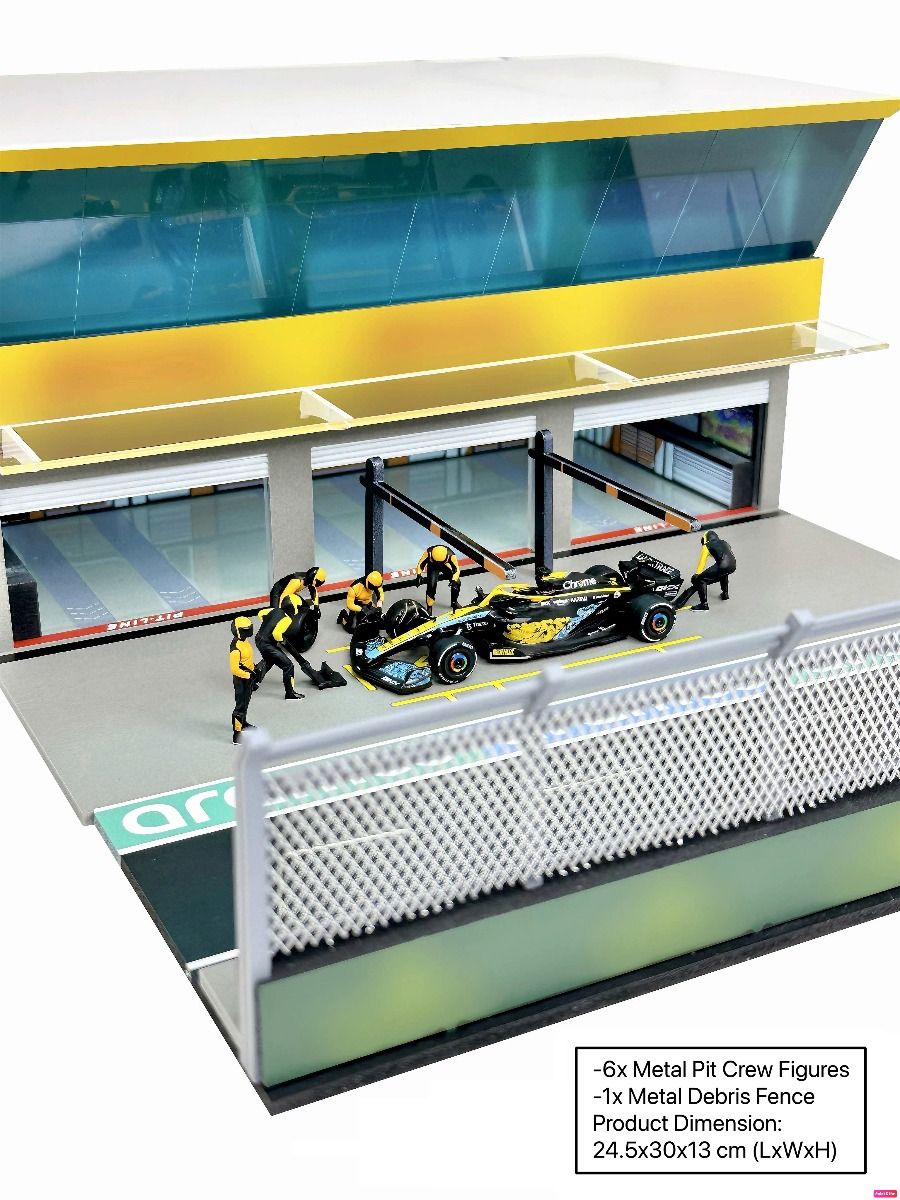 American Diorama Grand Prix Paddock Diorama w LED Lights – Team Orange (Include 6 Pit Crew Figures) AD2445GF 1/64 Diecast