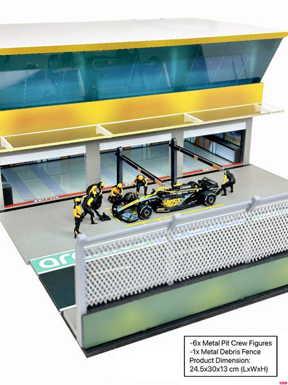 American Diorama Grand Prix Paddock Diorama w LED Lights – Team Orange (Include 6 Pit Crew Figures) AD2445GF 1/64 Diecast