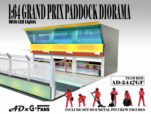 American Diorama Grand Prix Paddock Diorama w LED Lights – Team Red (Include 6 Pit Crew Figures) AD2447GF 1/64 Diecast