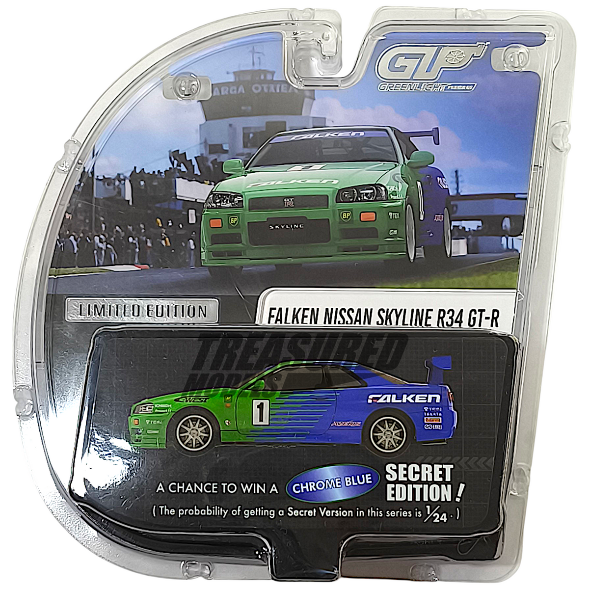 トミカFALKEN SKYLINE GT-R N1R34 Greenlight Nissan Falken Skyline R34 GT-R 1/64 Diecast – Treasured