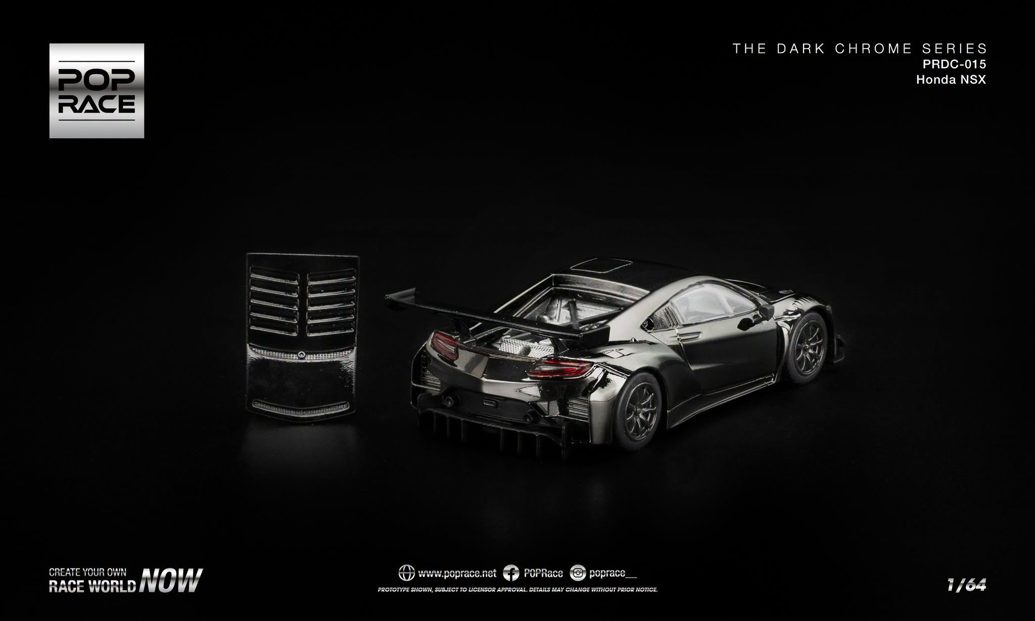 Pre-Order] Pop Race HONDA NSX GT3 EV022 - DARK CHROME PRDC015 1/64