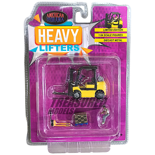 American Diorama Heavy Lifters Set 1 driver figure +1 alloy forklift +1 pallet truck +1 cargo container 1/64 Diecast