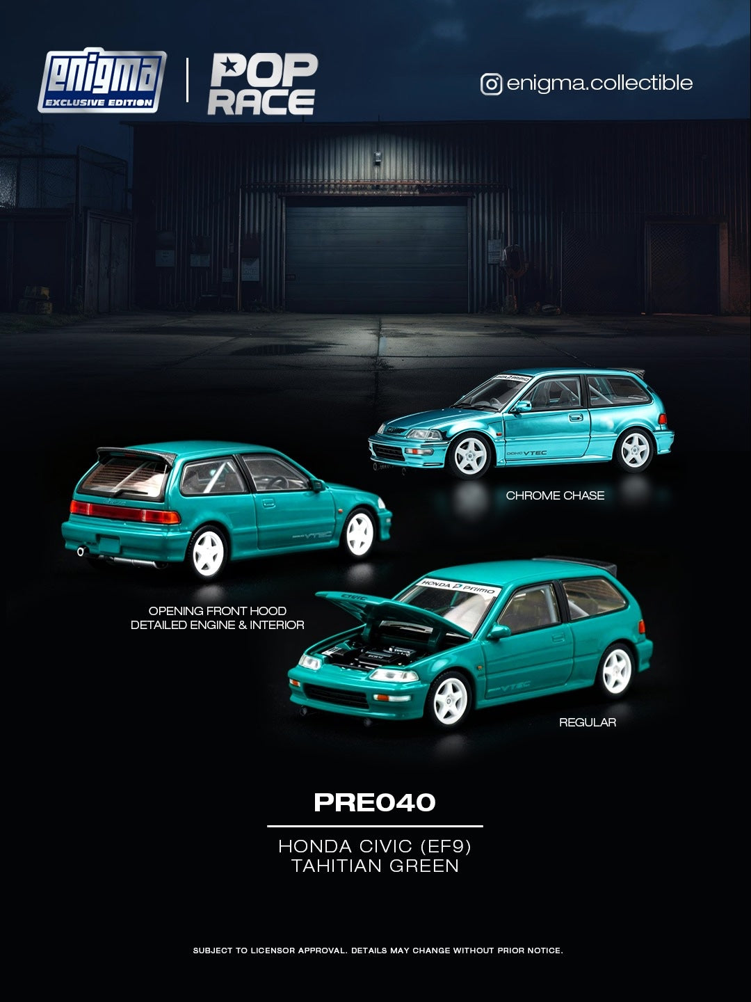 [PRE-ORDER] POP RACE Honda Civic EF9 Tahitian Green PRO040 1/64 Diecast