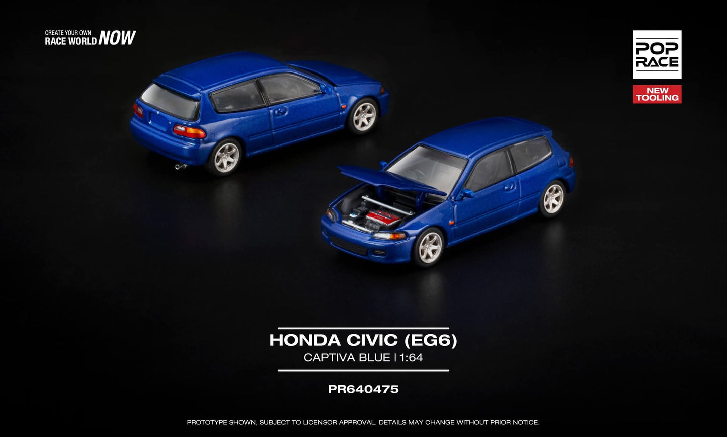 [Pre-Order] Pop Race Honda Civic EG6 Captiva Blue PR640475 1/64 Diecast