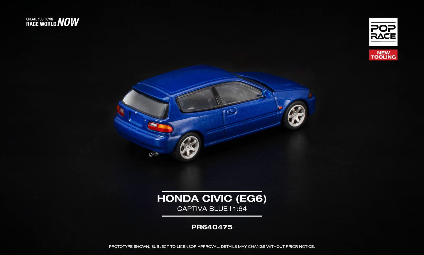 [Pre-Order] Pop Race Honda Civic EG6 Captiva Blue PR640475 1/64 Diecast