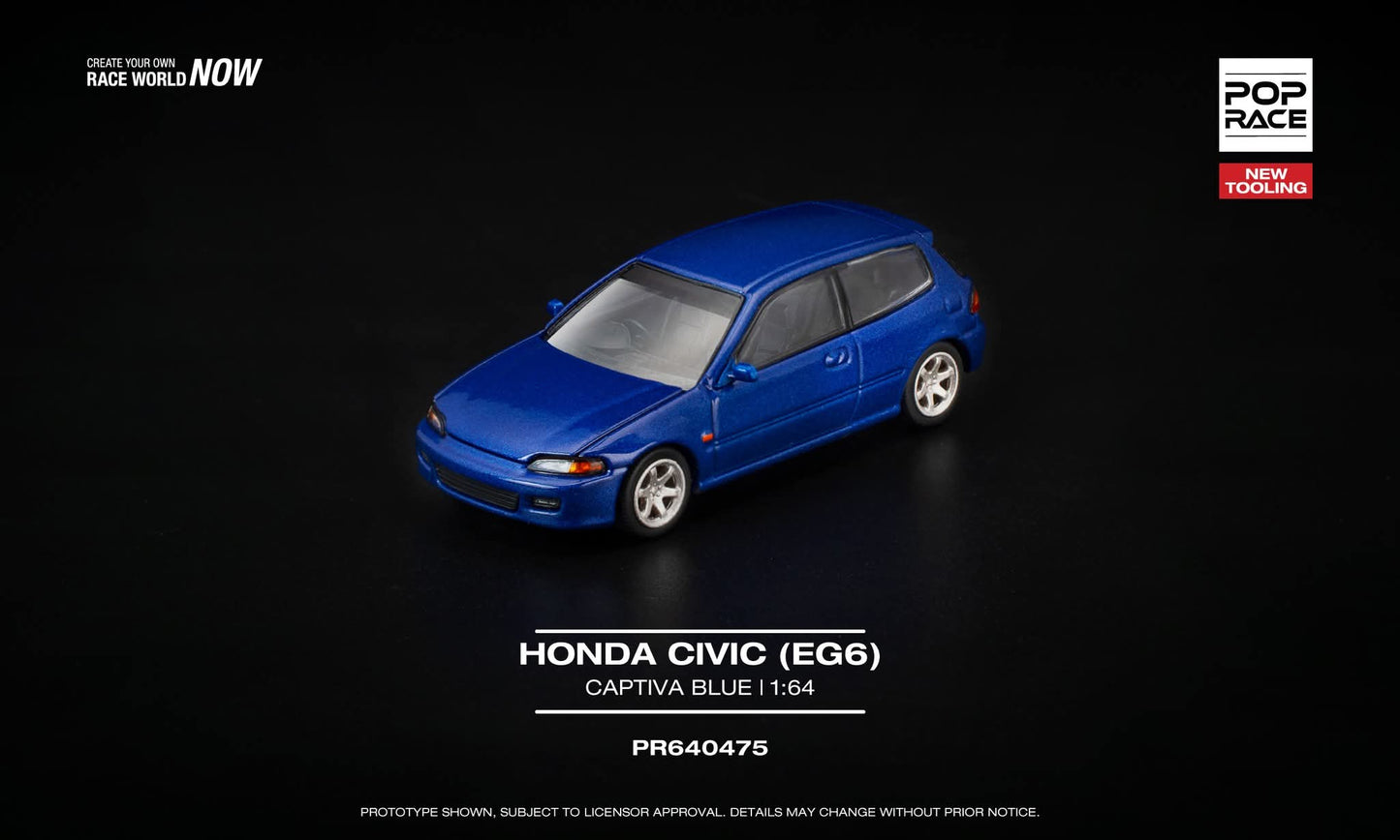 [Pre-Order] Pop Race Honda Civic EG6 Captiva Blue PR640475 1/64 Diecast