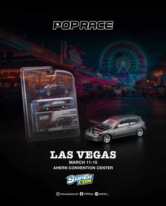Pop Race Honda Civic EG 6 Gray Diecast Super Con Las Vegas 2026 PRB002 1/64 Diecast