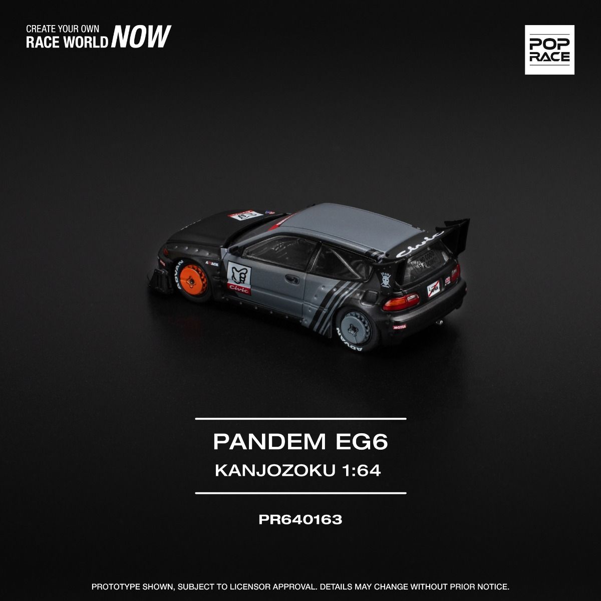Pop Race Honda Civic EG6 Pandem Kanjozoku PR640163 1/64 Die Cast