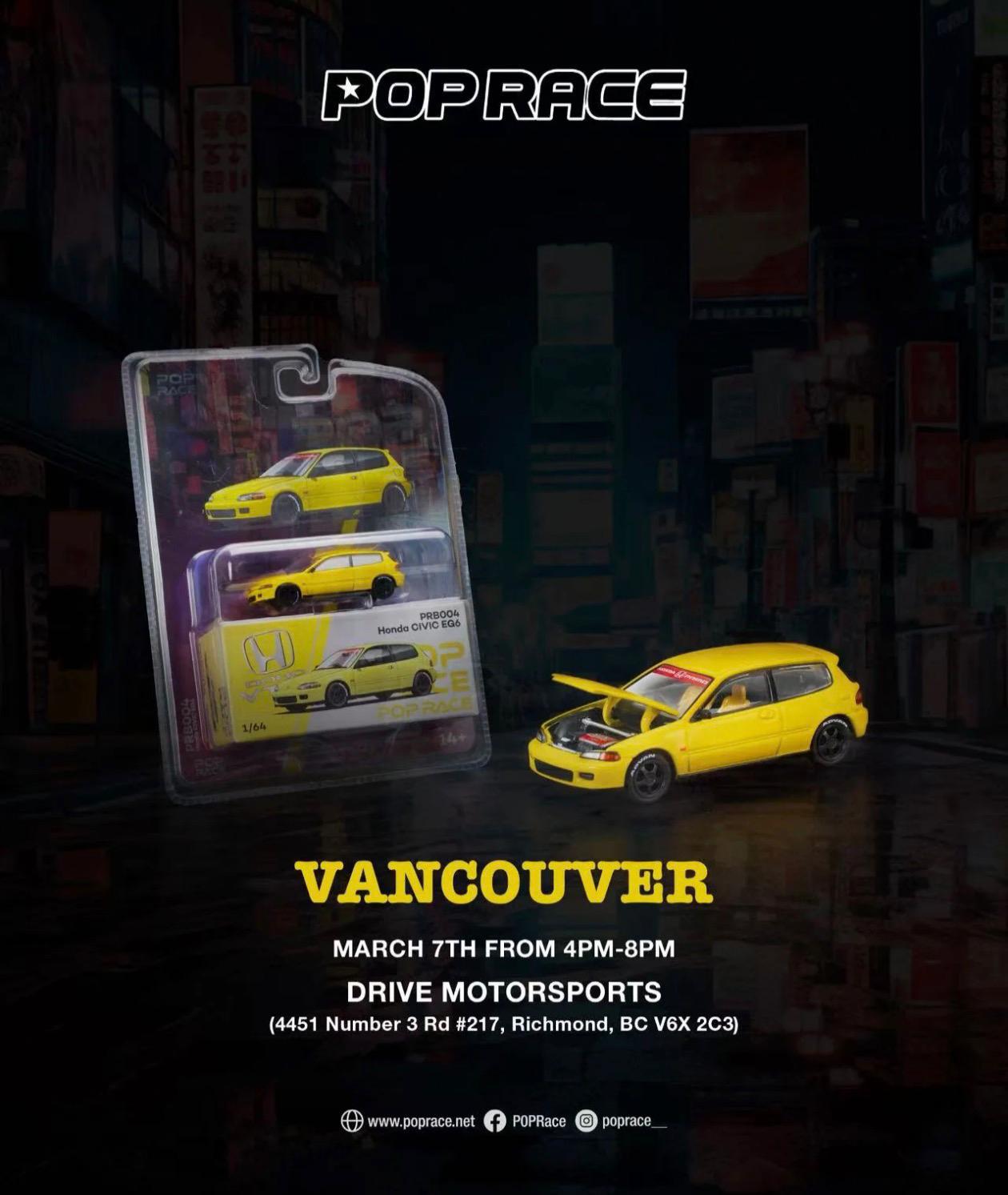 Pop Race Honda Civic EG 6 Yellow Vancouver Meet Exclusive PRB004 1/64 Diecast