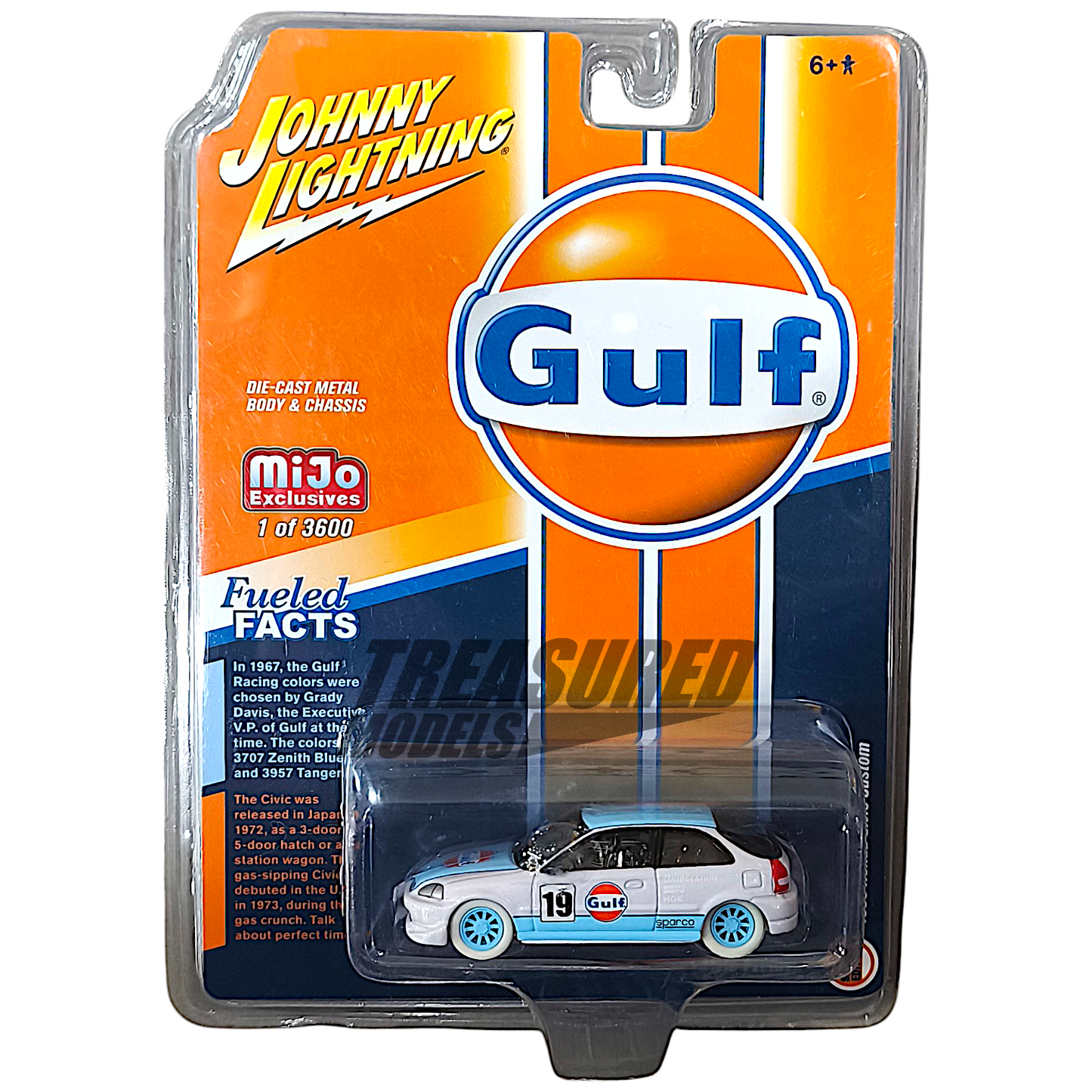 Johnny Lightning CHASE+Regular Honda Civic EK9 Chase Gulf 1 of 3600 Mijo Exclusive 1/64 Diecast