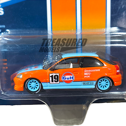 Johnny Lightning CHASE+Regular Honda Civic EK9 Chase Gulf 1 of 3600 Mijo Exclusive 1/64 Diecast