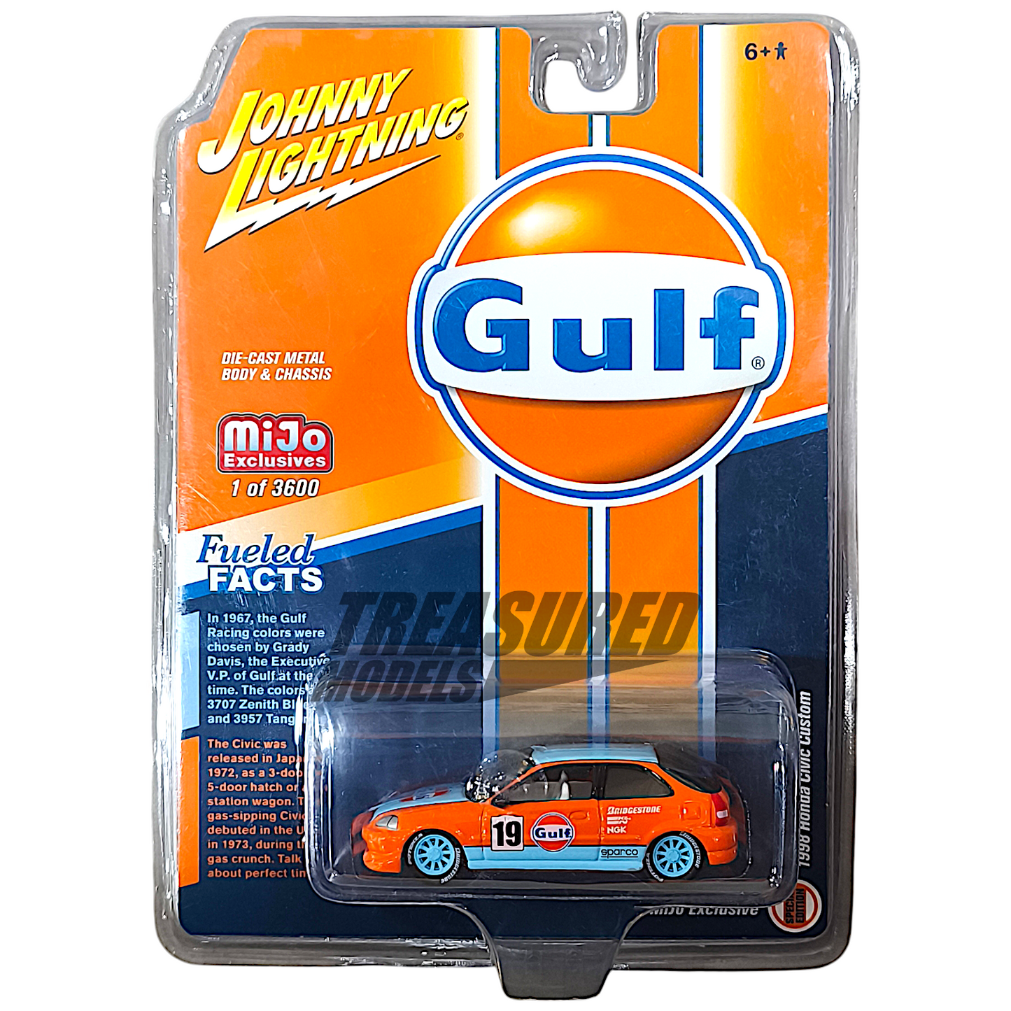 Johnny Lightning CHASE+Regular Honda Civic EK9 Chase Gulf 1 of 3600 Mijo Exclusive 1/64 Diecast