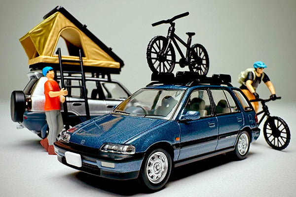TomyTEC Tomica Limited Vintage NEO Honda Civic Shuttle RT X Blue 1990 w Figure and Mountain Bike LV-N297c 1/64 Diecast