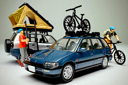 TomyTEC Tomica Limited Vintage NEO Honda Civic Shuttle RT X Blue 1990 w Figure and Mountain Bike LV-N297c 1/64 Diecast