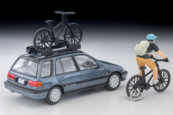 TomyTEC Tomica Limited Vintage NEO Honda Civic Shuttle RT X Blue 1990 w Figure and Mountain Bike LV-N297c 1/64 Diecast