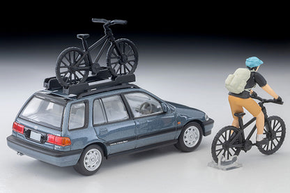 TomyTEC Tomica Limited Vintage NEO Honda Civic Shuttle RT X Blue 1990 w Figure and Mountain Bike LV-N297c 1/64 Diecast