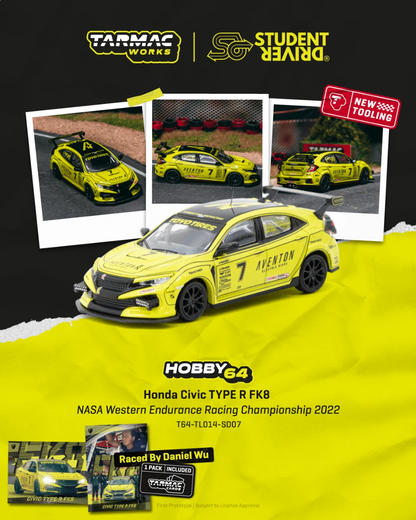 Tarmac Works Honda Civic TYPE R FK8 NASA Western Endurance Racing Championship 2022 Daniel Wu & Tarmac Cards Combo Set 1/64 Diecast