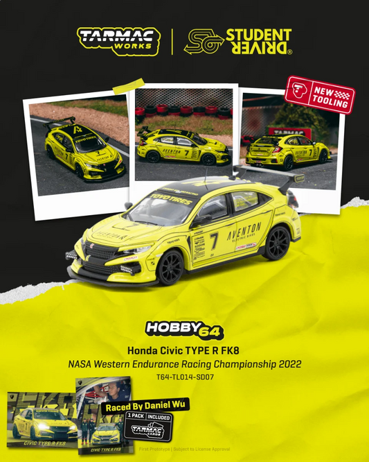 Tarmac Works Honda Civic TYPE R FK8 NASA Western Endurance Racing Championship 2022 Daniel Wu & Tarmac Cards Combo Set 1/64 Diecast