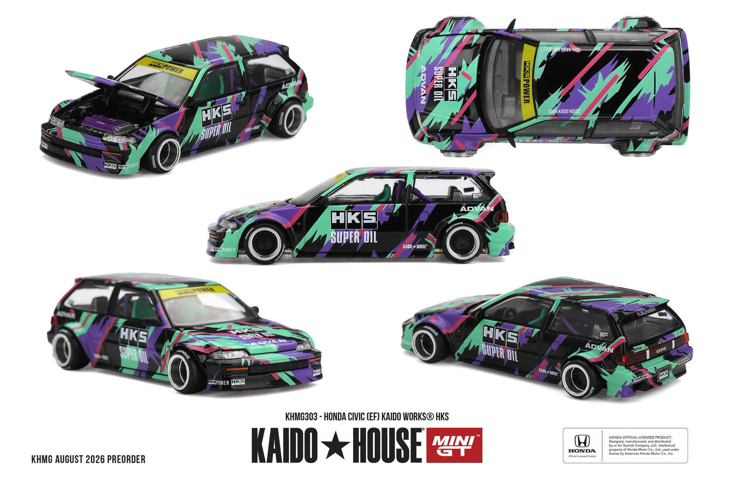[Pre-Order] Kaido House Honda Civic (EF) Kaido Works HKS KHMG303 1/64 Diecast