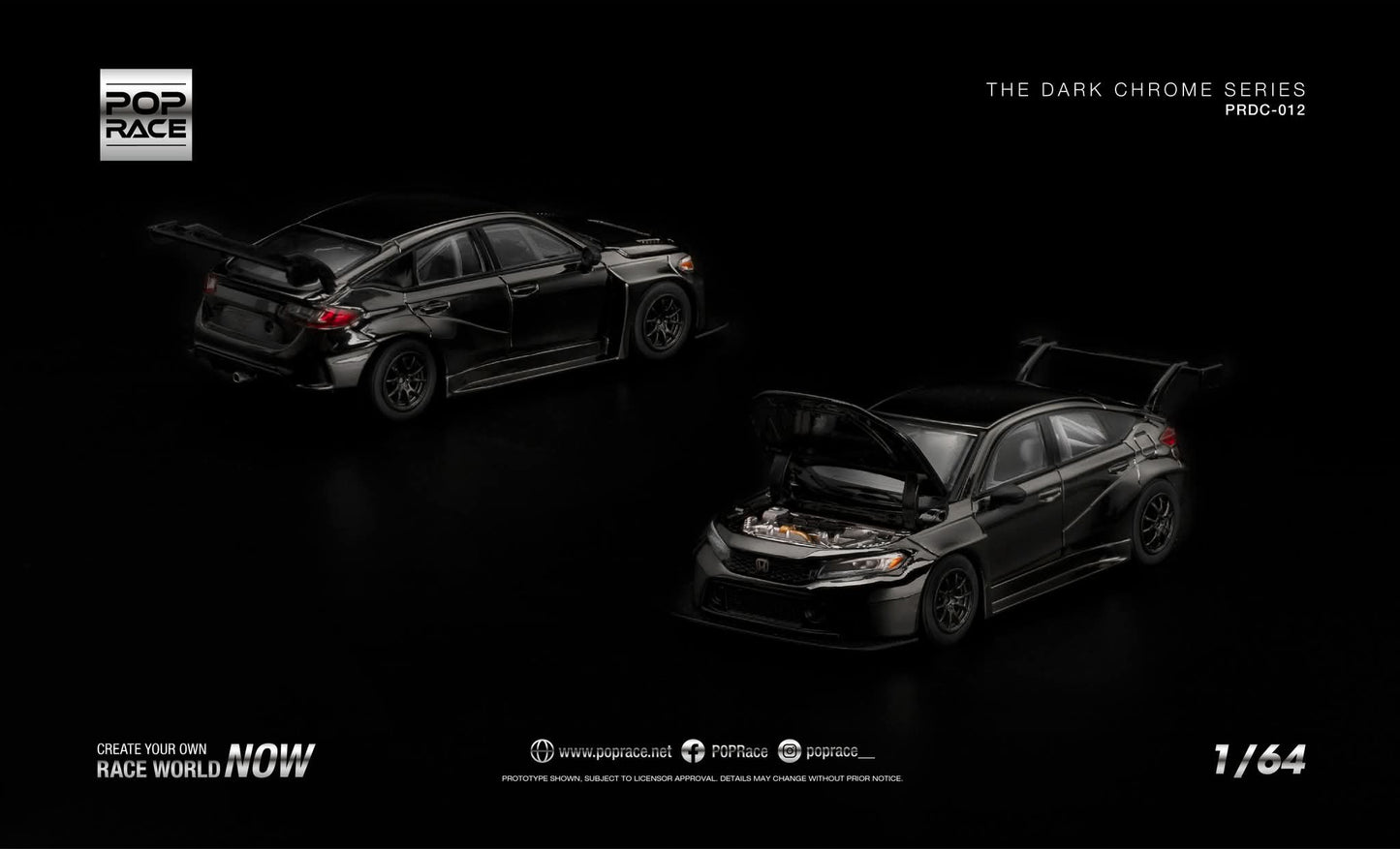 [Pre-Order] Pop Race Honda FL5 TCR Dark Chrome PRDC012 1/64 Diecast